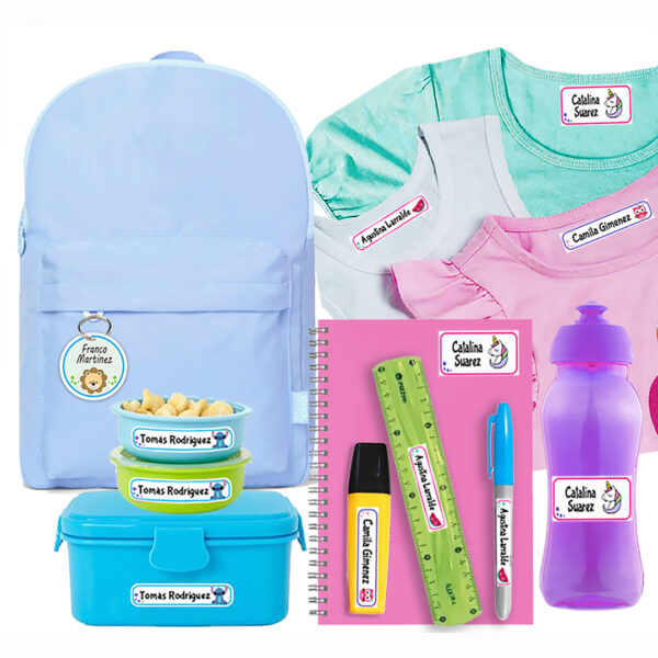 Combo full - 144 u. - Primaria - Etiquetas para Ropa, Objetos, Utiles + 1 Llavero