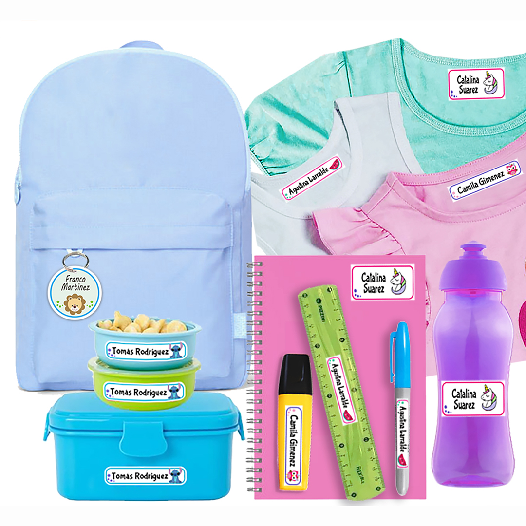 Combo full - 144 u. - Primaria - Etiquetas para Ropa, Objetos, Utiles + 1 Llavero