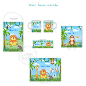 Animales de la Selva, Set de Jardín con taza personalizado con Nombre