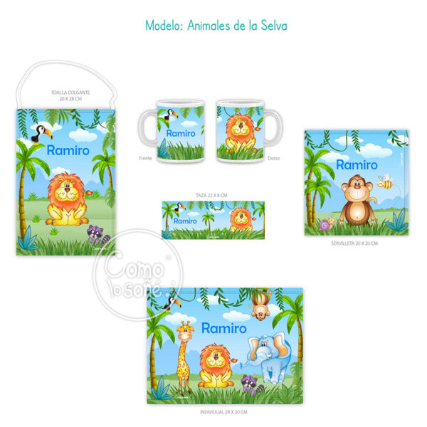 Animales de la Selva, Set de Jardín con taza personalizado con Nombre