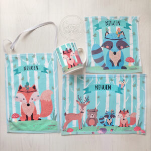 Animales Nordicos, Set de Jardín con taza personalizado con Nombre