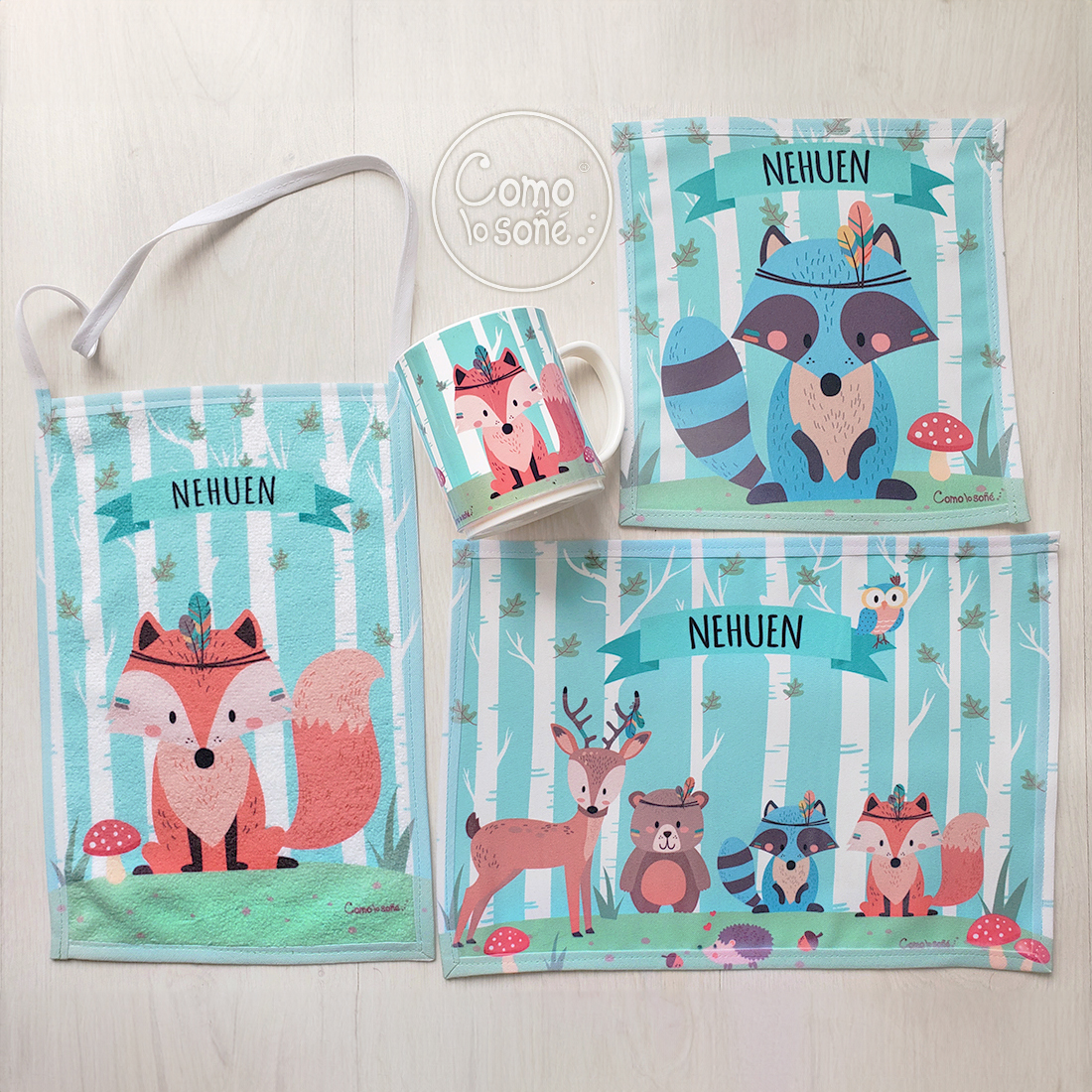 Animales Nordicos, Set de Jardín con taza personalizado con Nombre