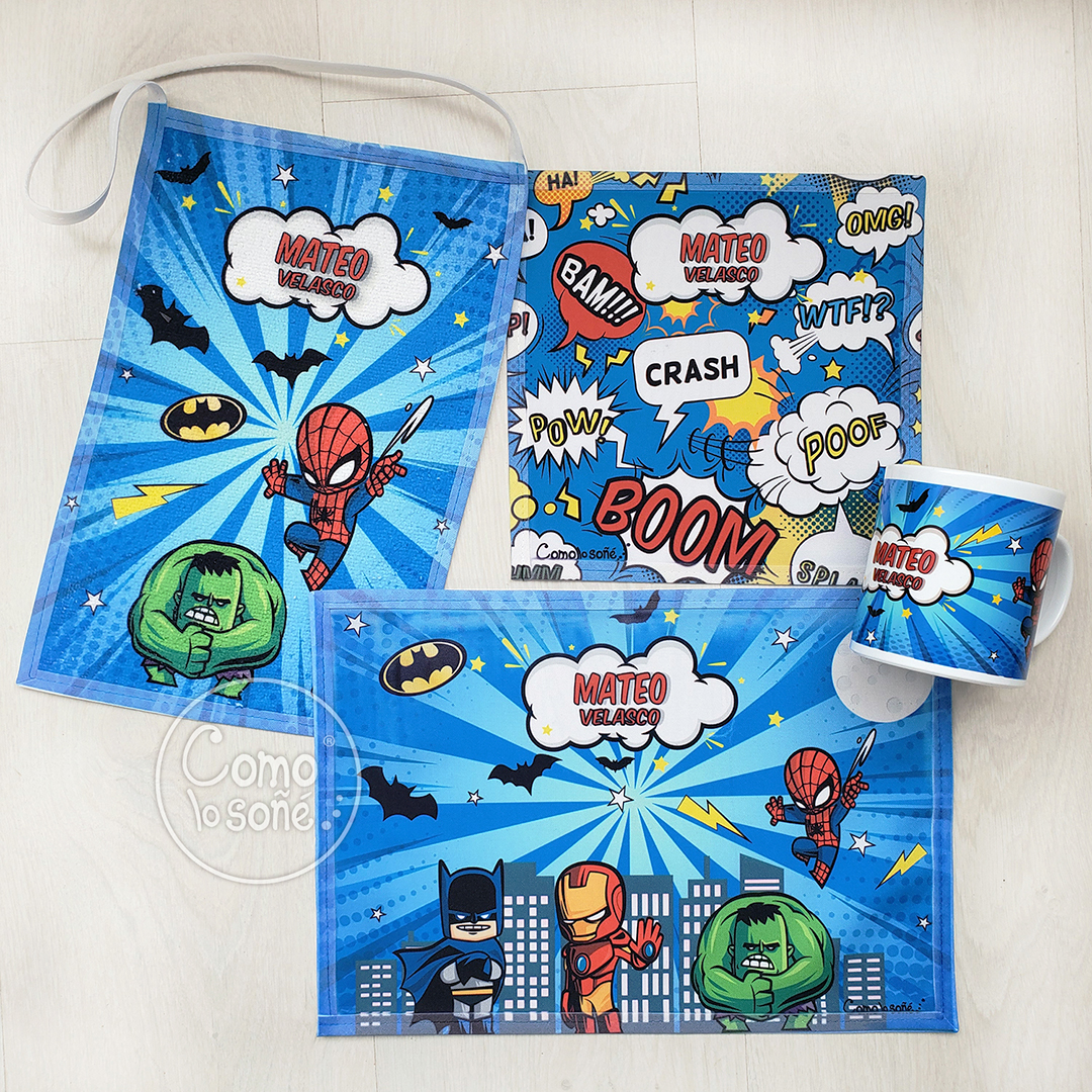 Superhéroes, Set de Jardín con taza personalizado con Nombre