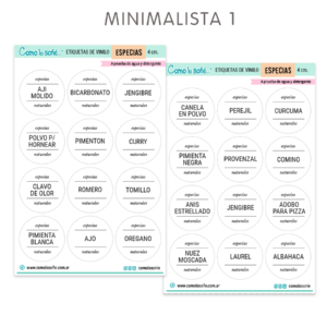 24 Etiquetas de vinilo para Especiero redondas 4cm – Minimalista 1