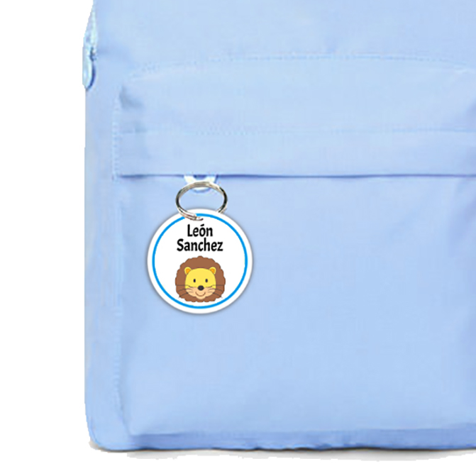 Llavero de plastico personalizado 4 cm. Para mochila, lunchera, bolso o cartuchera.