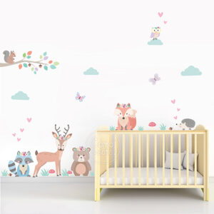 Wall Stickers Animalitos Nórdicos con Flores Vinilo para pared
