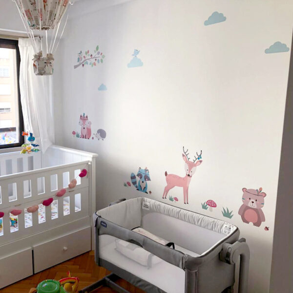 Vinilo de pared infantil animales nordicos zorrito ciervo mapache wall stickers