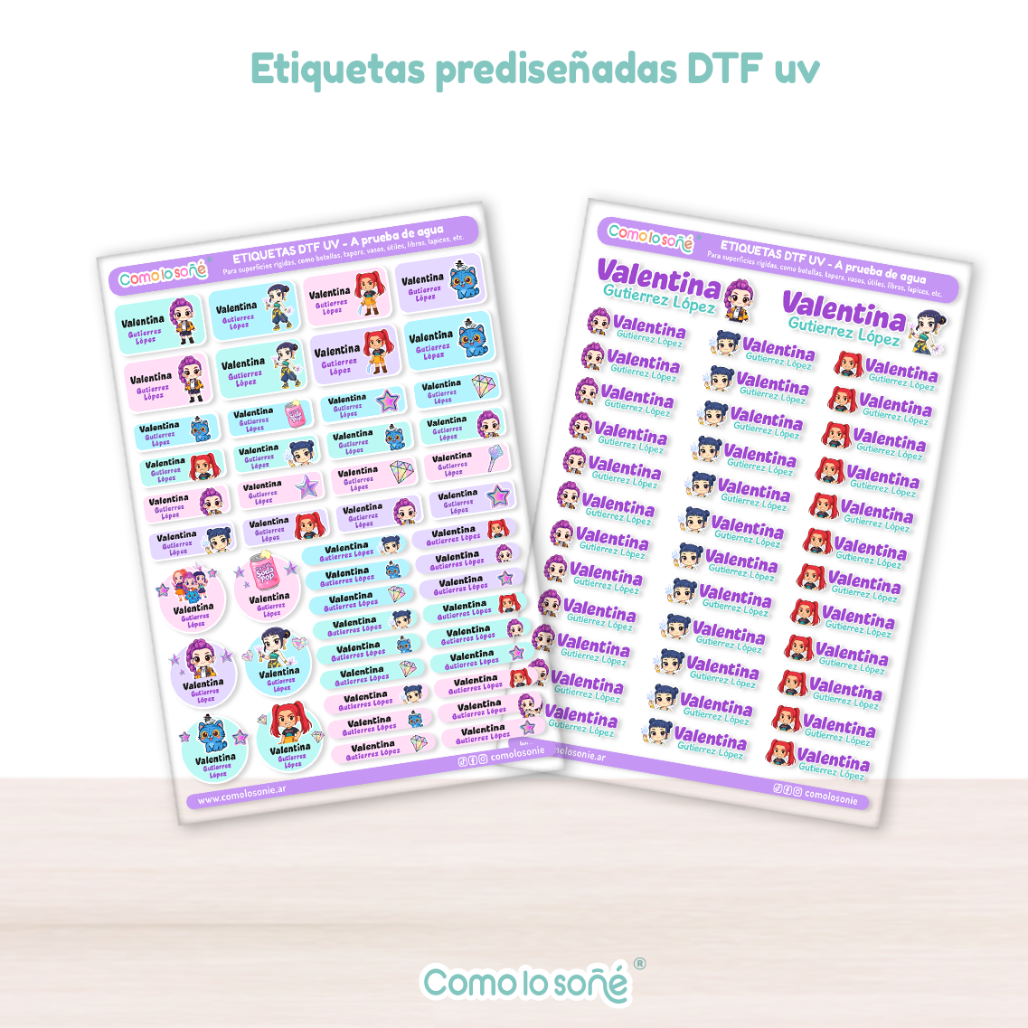 etiquetas escolares personalizadas dtf uv etiquetas resistentes al agua para útiles etiquetas personalizadas para botellas infantiles etiquetas escolares con nombre