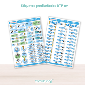 2 planchas – MUNDIAL – Etiquetas Escolares Personalizadas DTF UV Resistentes al Agua – para Útiles, Botellas y Tapers