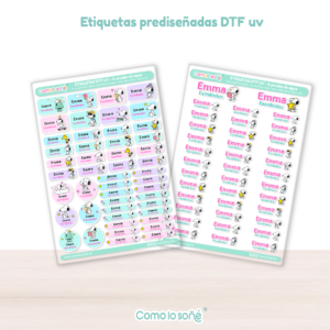 2 planchas – SNOOPY – Etiquetas Escolares Personalizadas DTF UV Resistentes al Agua – para Útiles, Botellas y Tapers