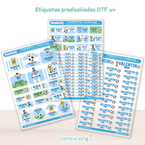 3 planchas MESSI 125 u. – Etiquetas Escolares Personalizadas DTF UV Resistentes al Agua – para Útiles, Botellas y Tapers