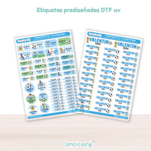 2 planchas – MESSI – Etiquetas Escolares Personalizadas DTF UV Resistentes al Agua – para Útiles, Botellas y Tapers