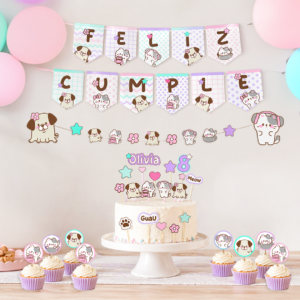 Kit Deco Cumpleaños Infantil Personalizado – Decoración Completa con Nombre – Temática: Gatitos y Perritos tiernos