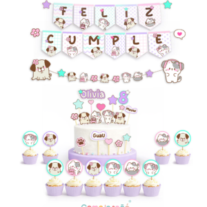Kit Deco Cumpleaños Infantil Personalizado – Decoración Completa con Nombre – Temática: Gatitos y Perritos tiernos