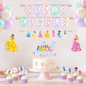 Kit Deco Cumpleaños Infantil Personalizado – Decoración Completa con Nombre – Temática: Princesas