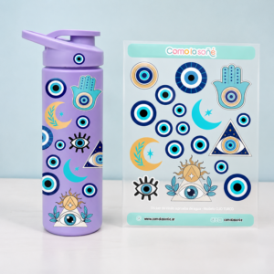 Calcos stickers DTF Uv para decorar botellas y objetos – Modelo Ojo Turco