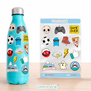Calcos stickers DTF Uv para decorar botellas y objetos – Modelo Skater 2