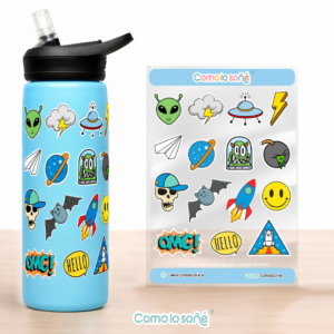 Calcos stickers DTF Uv para decorar botellas y objetos – Modelo Skater 2
