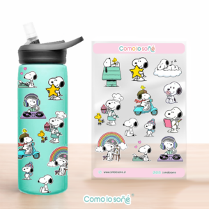 Calcos stickers DTF Uv para decorar botellas y objetos – Modelo Snoopy