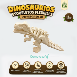 Dinosaurio Esqueleto Flexible – Articulado – impreso en 3D – esqueleto color hueso – T-REX