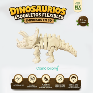 Dinosaurio Esqueleto Flexible – Articulado – impreso en 3D – esqueleto color hueso – Triceratops