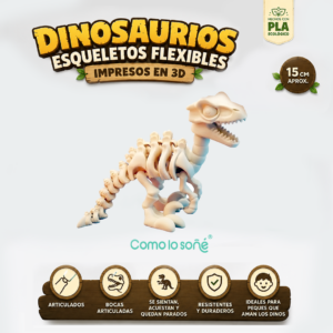 Dinosaurio Esqueleto Flexible – Articulado – impreso en 3D – esqueleto color hueso – Velociraptor
