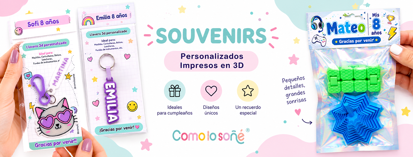 Souvenirs, juguete sensorial, impresion 3D, regalo cumpleaños, cumpleaños, recuerdo personalizado.