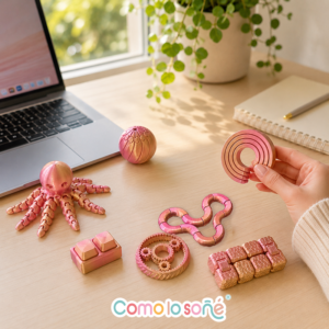 Kit Juguetes Sensoriales para Ansiedad y Concentración – Fidget Toys – Antiestrés 3D – Tornasolado – Oro y Rosa